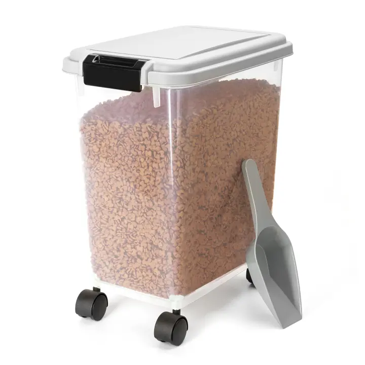 Nobleza - 20/30/40L Contenedor de Comida para Mascotas, Mascotas Caja de Alimentos con Ruedas Contenedor, Tapa abatible, hermética, Transparente, Ruedas y Pala, para Comida para Perros y Gatos, Gris - 1