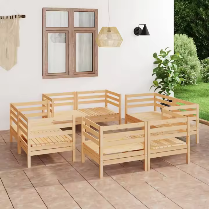 vidaXL Juego de muebles de jardín 8 piezas madera maciza de pino - 1