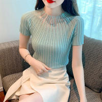 Top De Punto Para Mujer Con Cuello Medio Y Manga Corta Estilo Casual Con Brillantes Polyester Stretch Medio Para Todas Las Estaciones - details 21