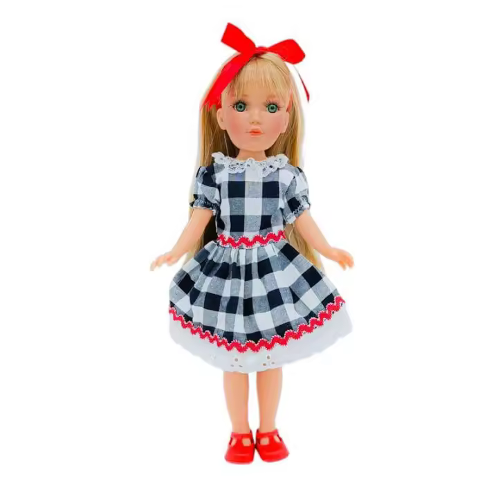 Muñeca colección Mari's original 35 cm. Vidal Rojas Dolls con vestido falda cuadros. Fabricado en España por Folk Artesanía - 1
