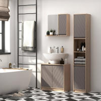 HOMCOM Mueble para Debajo del Lavabo Armario de Baño de Suelo con Puerta Doble y Estante Ajustable Carga 50 kg 60x30x59,8 cm Roble y Gris - details 1