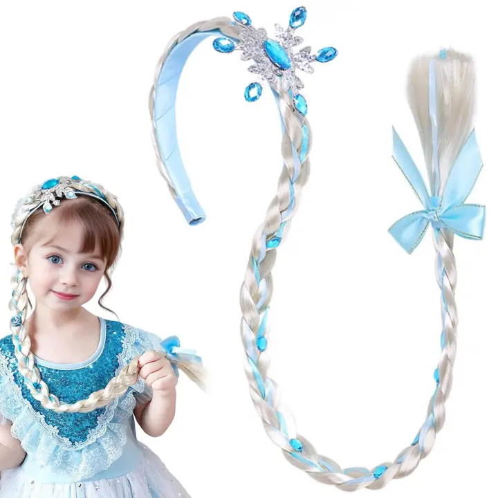 Diadema de Princesa Frozen, extensión de Cabello de cola de Caballo Azul de Elsa, Tiara de COPO de Nieve, Peluca, Corona trenzada, accesorios para el Cabello DIY para Fiesta de cumpleaños de Niñas - 1