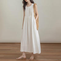 Vestido Largo Sin Mangas De Verano ZANZEA Estilo Coreano Suelto Con Pliegues Para La Playa Vestido Casual De Playa A-Line Para Mujer - details 1