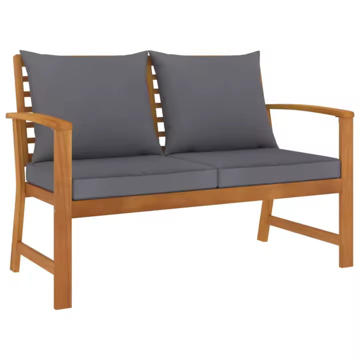 vidaXL Banco de jardín 120 cm cojines oscuro madera acacia maciza en color Gris/Crema | acolchados duraderos para sofás de jardín terraza exterior - 1