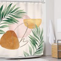 Cortina de Ducha Vintage de Mediados de Siglo - Bohemia Abstracta de Hojas de Palma Tropicales - 12 Ganchos(150cm * 180cm)  Watercolor leaves 150*180CM - details 0