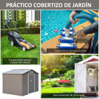 Outsunny Cobertizo de Jardín de Exterior 4,9 m² 277x195x192 cm Caseta de Jardín Metálica con 2 Puertas Corredizas Base Refuerzo (Suelo NO Incluido) para Patio Terraza - details 5