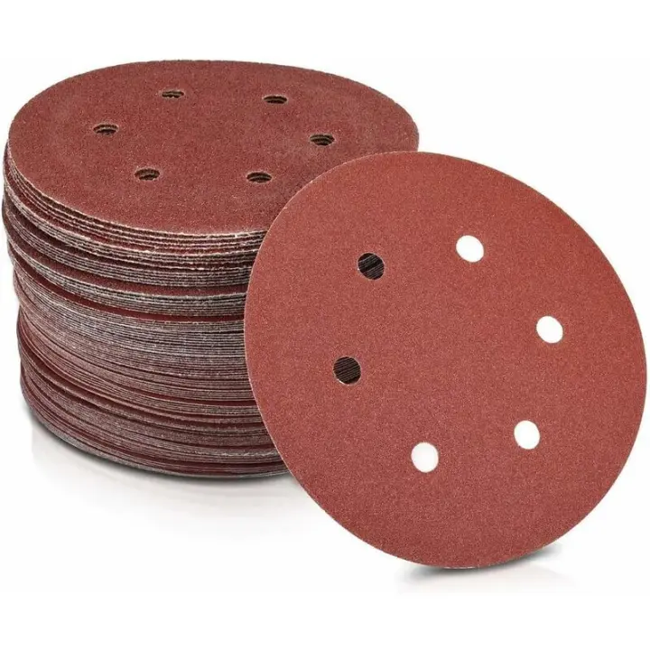 Discos de lija de papel abrasivo Ø 225 mm  Grano 240  6 hoyos en rojo  Papel de lija para drywall, lijadoras de cuello largo.Juego de 50 Discos - 1