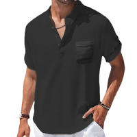 Camisa De Algodón Y Lino Para Hombres Verano Cuello Henry Camiseta Casual Manga Corta Ropa Masculina Transpirable Y Ligera - details 6