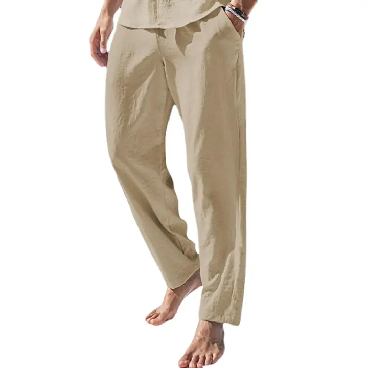 Summer New Men's Cotton Linen Pants Streetwear Lightweight Breathable Solid Color Beach Fitness Trousers - 1