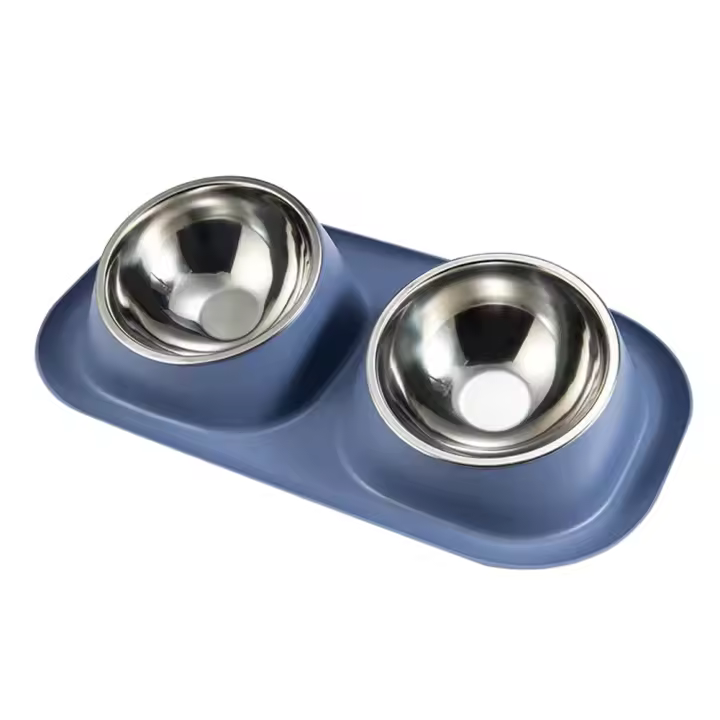 Cuenco De Acero Inoxidable Para Gatos Y Perros Doble Con Base Antideslizante Alimentador De Agua Para Mascotas Protector De Cuello Para Gatos Y Perros - 1