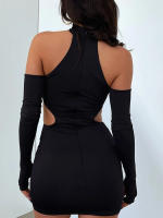 Vestido Bodycon Mini Para Mujer Sin Mangas Con Cuello Alto Y Salto Hollow out Espalda Descubierta Ajustado Y Sexy Para Fiesta Club Noche - details 4