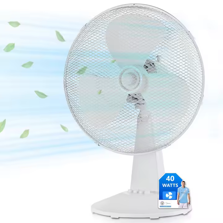MIDEA Ventilador de Mesa Silencioso de 3 Velocidades - Ventilador Pequeño 40 cm con Oscilación 90º y 3 Aspas - Ventiladores Portatil, Potente, Ligero, y Fácil de Transportar - 1