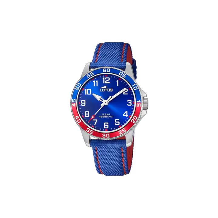 Reloj Lotus Niño 18787/1 Comunión - Analógico Cuarzo - Acero Inoxidable - Bisel Azul/Rojo - Dial Azul - Agujas Blancas/Rojas - Índice Blanco - Correa Azul - Estuche Regalo - 1