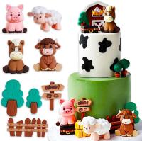 Toppers De Pastel De Fiestas Con Animales De La Granja Decoración Para Cumpleaños Y Baño De Lácteos Cow Pig Cake Topper Cartoon Animal Resina Para Eventos Variados - details 6