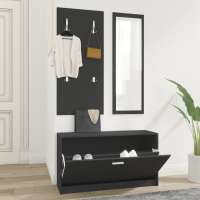 vidaXL Muebles Entradita Zapatero Espejo Perchero Madera Roble Color Blanco,  Gris sonoma,  Marrón roble - details 4