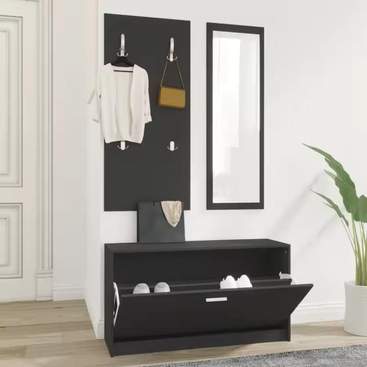 vidaXL Muebles Entradita Zapatero Espejo Perchero Madera Roble Color Blanco,  Gris sonoma,  Marrón roble - 1