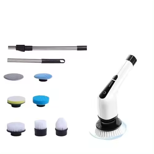 Fregadora de suelos Eléctrica giratoria, 7 en 1, inalámbrica, Con Brazo extensible ajustable Y 7 cepillos de limpieza reemplazables para baño, Vidrio, azulejos y suelos. - 1