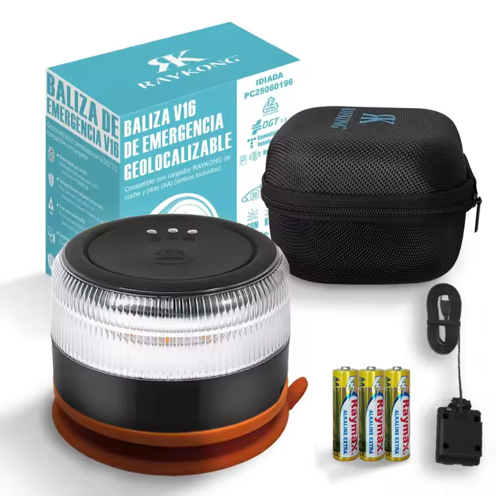 Baliza V16 Geolocalización DGT 3.0  | con 3 Indicadores Led Conexíon | Bateria | GPS Homologada por DGT  [SIM y Datos Pagados hasta 2038] - 1