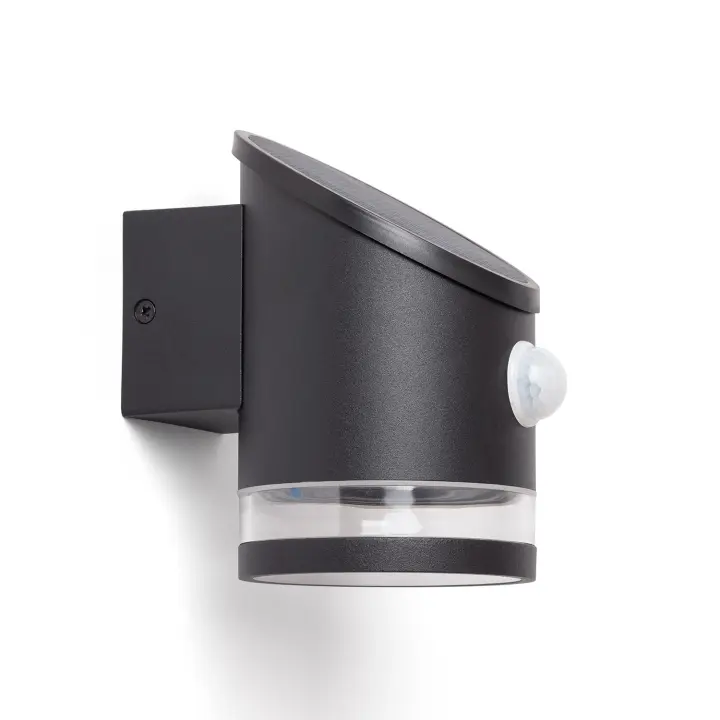 Ledkia Aplique de Pared Exterior Solar LED Aluminio con Sensor de Movimiento Eddan Negro - 1