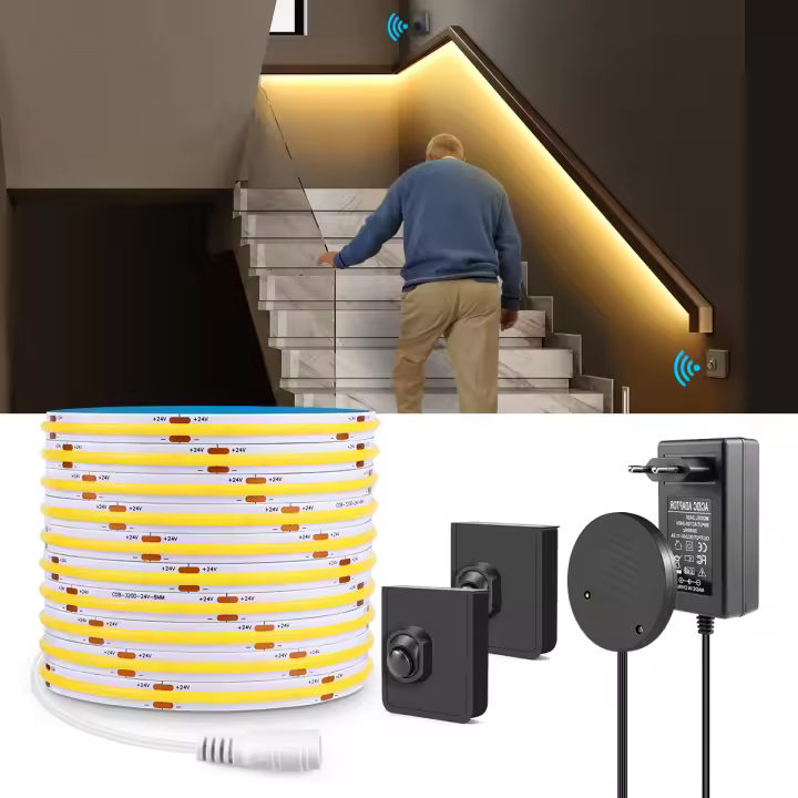 Tira De LED COB 24V Con Sensor De Movimiento PIR Y Receptor RF Inalámbrico Para Iluminación Nocturna De Armarios Cocina Escaleras Decoración - 1