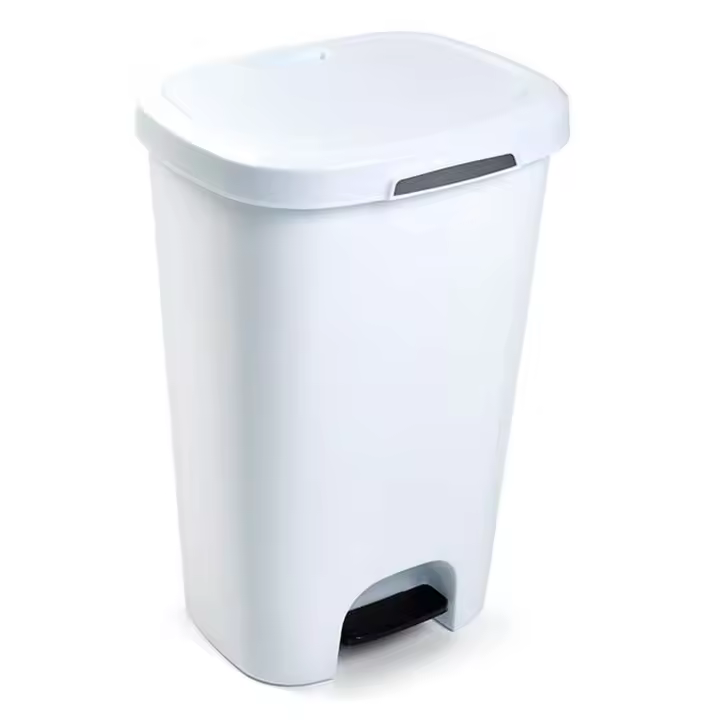 Tradineur - Cubo de basura con pedal - Fabricado en plástico - Contenedor de residuos - Capacidad de 50 Litros - 63,5 x 41 x 36 cm - Color Blanco - 1