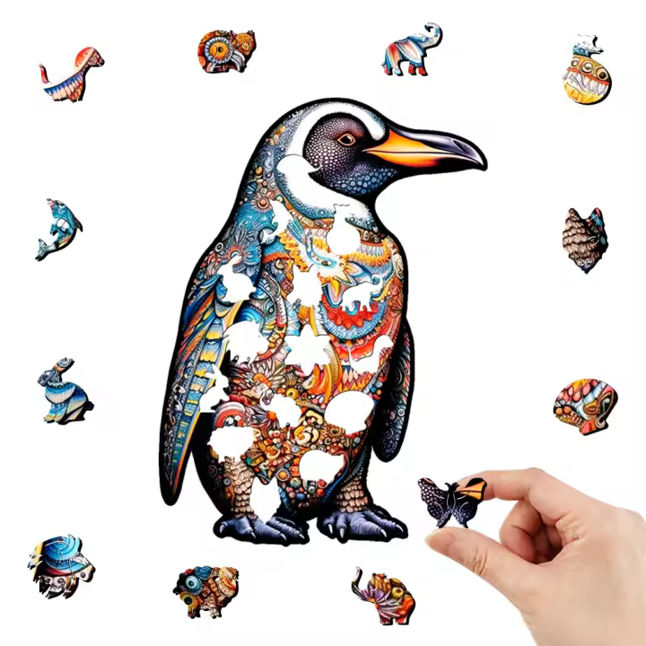 Puzzle De Madera En Forma Irregular Con Diseño De Pingüino Emperador Juego De Ajedrez DIY Para Niños Y Adultos - 1