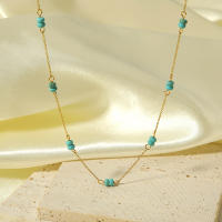 Encanto Gargantilla de acero inoxidable chapada en oro de 18 quilates con estaciones de piedra Natural, collares para mujer, dijes, Collar de cadena con cuentas hecho a mano, joyería - details 5