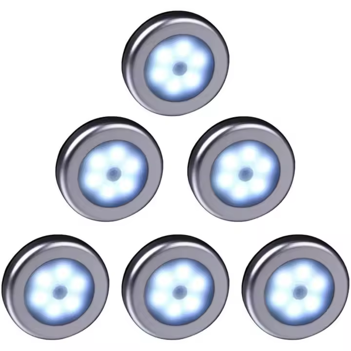 Luz LED inalámbrica con sensor de movimiento para armario, escaleras, pasillo, cocina, dormitorio (6 piezas) (carcasa plateada (luz blanca)) - 1