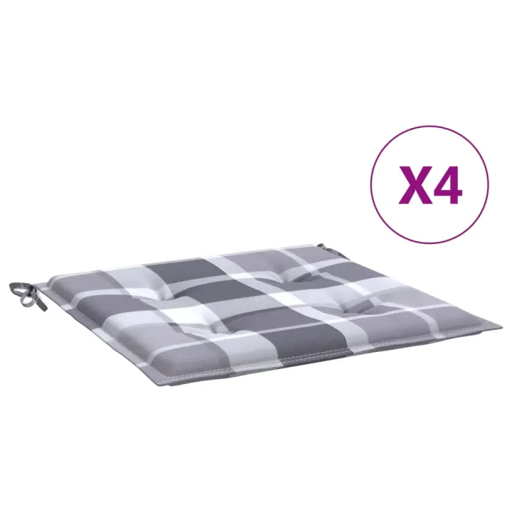 Cojines de Silla de Jardín 4 UDS lienzo a Cuadros gris 50x50x3 cm - 1