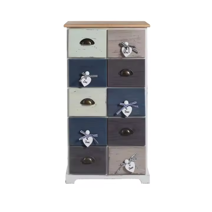 Rebecca Furniture Cajonera Comfortable 10 Cajones Blanco Azul Gris Shabby 88x48x30 - 1