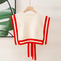 Chal De Punto De Poliéster Hecho a Mano Para Mujer Estilo Preppy Con Rayas Contrastantes Para Primavera Y Otoño - details 7