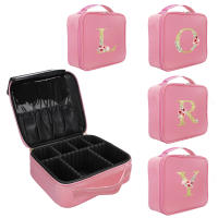Bolso De Maquillaje Grande Portátil Organizador Profesional Con Estampado De Letras Doradas Y Funda Rosa Con Divisor Ajustable Para Viajes - details 0