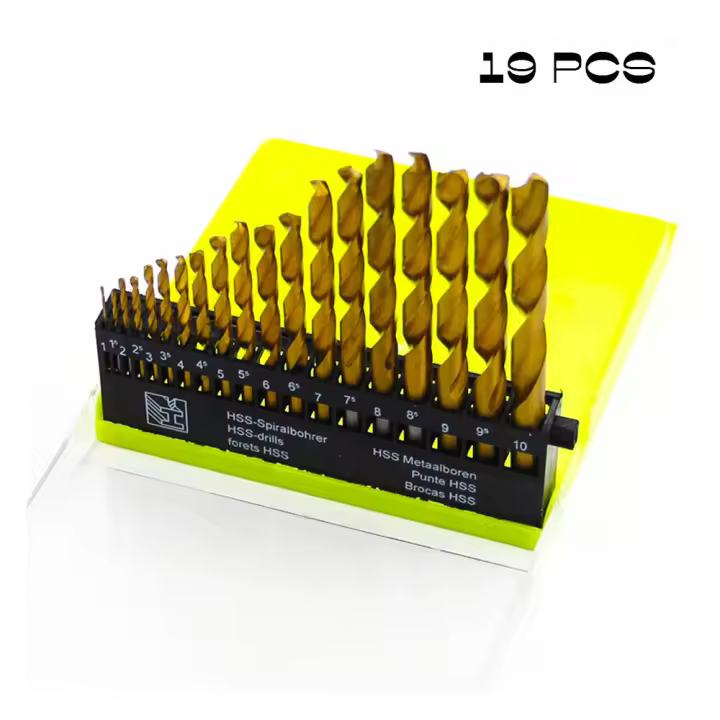 Juego De 19 Piezas De Bitas De Giro Templadas En Titanio Para Metal Y Madera HSS Métricas 1-10mm Para Toda Uso En Carpintería Y Metalurgia - 1