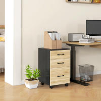 HOMCOM Cajonera de Oficina Mueble Archivador con 4 Ruedas 3 Cajones para Tamaño A4 Carta para Estudio Salón 40x42x65 cm Roble y Negro - details 1