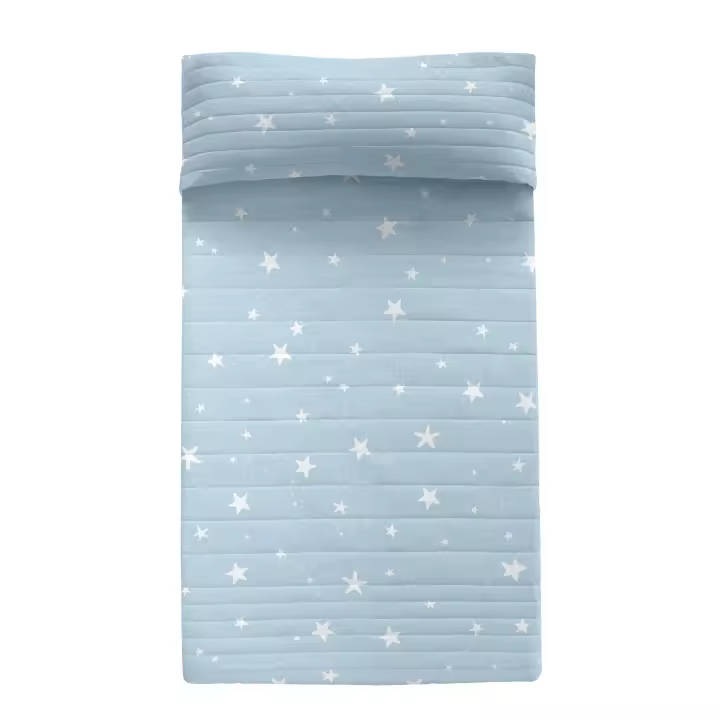 Happyfriday- Little star blue Colcha, Colchas infantiles 100% Algodón (exterior) 100% Poliéster (relleno), calidad de 150 TC, Fabricado en España - 1