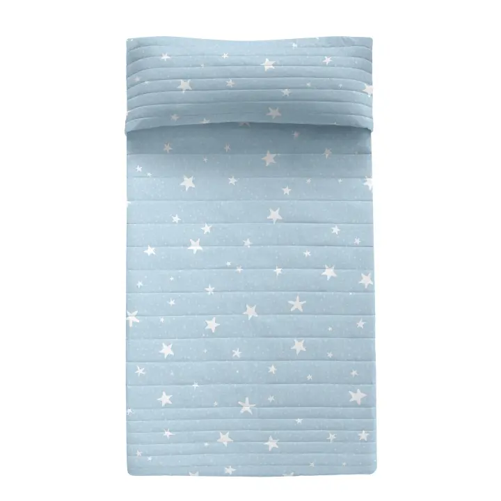 Happyfriday- Little star blue Colcha, Colchas infantiles 100% Algodón (exterior) 100% Poliéster (relleno), calidad de 150 TC, Fabricado en España - 1