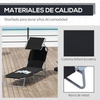 Conjunto de 2 Tumbonas Plegables Tumbonas de Jardín con Toldo Desmontable y Ajustable Respaldo Regulable en 4 Niveles Carga 120 kg para Playa Terraza 187x58x36 cm Negro - details 0