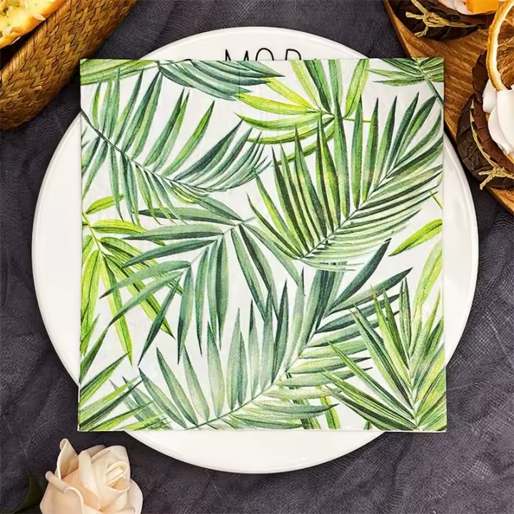 Toallas De Papel Impresas Para Hotel Restaurante Decoración De Mesa Con Hojas Verdes Frescas Y Flores Colores Variados 20pcs/paquete Tamaño 33x33cm 2 Capas - 1