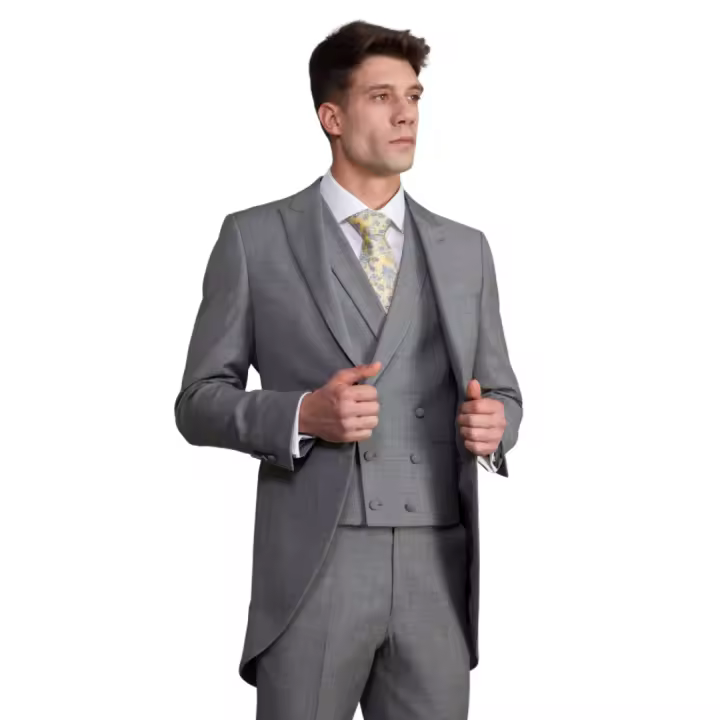 Chaqué gris  lana compuesto de levita,pantalon y chalequillo cruzado  BLANCO NUMERO UNO-Maxima calidad y elegancia. - 1