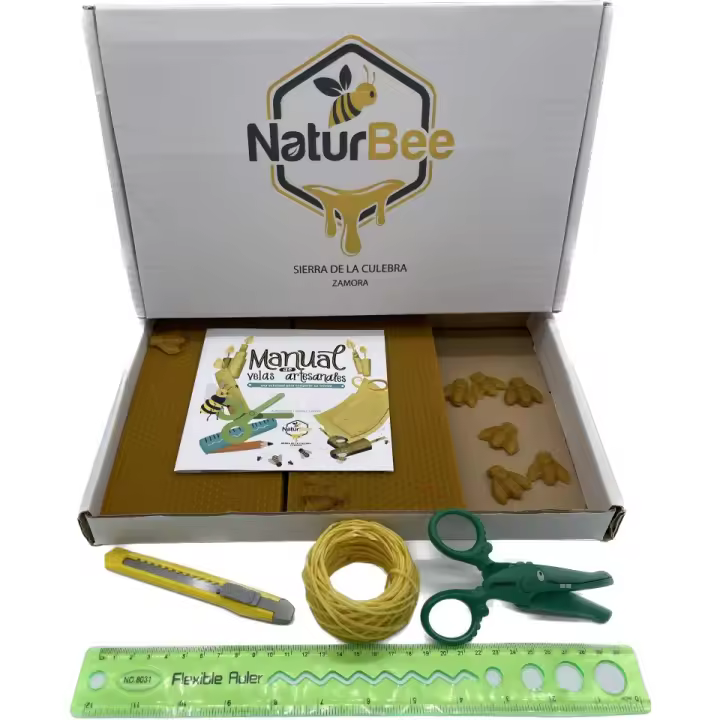 NaturBee Kids-KIT Para fabricar Velas de Cera de abeja,Natural,(20 Laminas) Origen ESPAÑA en La Sierra de La Culebra y Sanabria (Zamora) recogida de manera Ecologica y tradicional- Sin Parafina. - 1