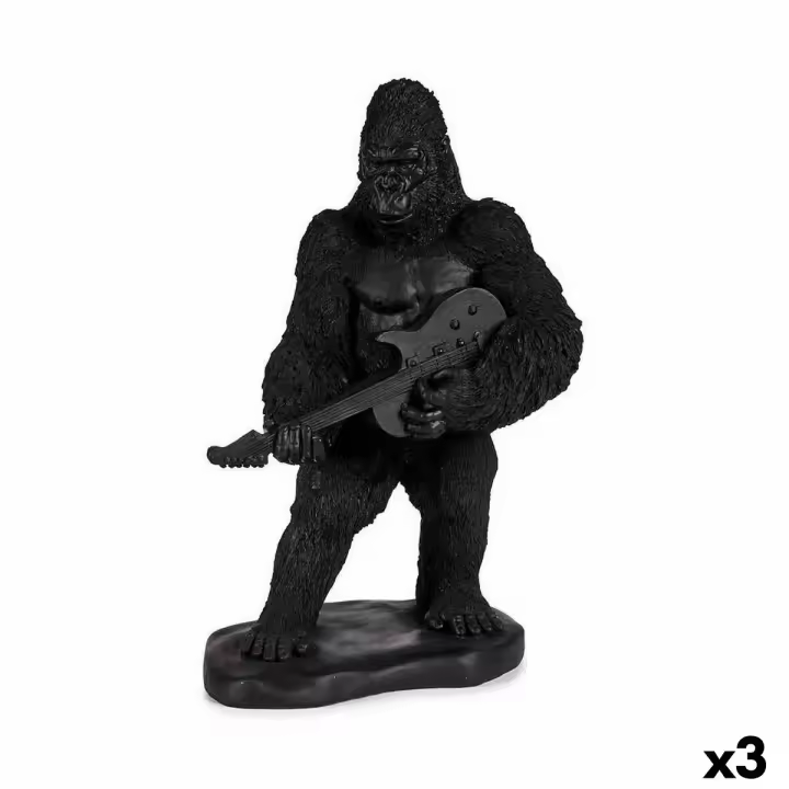 Figura Decorativa Gorila Guitarra Negro 17,5 x 38 x 27 cm (3 Unidades) - 1