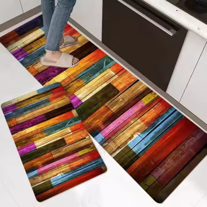 Nuevos Alfombras De Piso De Madera Arco Iris Para Cocina Baño Lavandería Decoración Del Hogar No Eslipantes Resistentes Al Agua - 1