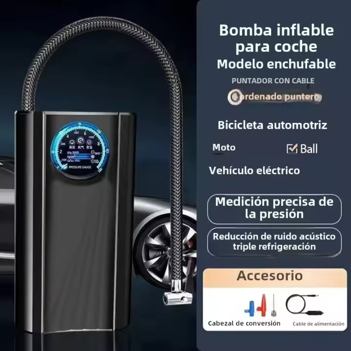 Bomba De Aire Para Coche Con Voltaje Eléctrico Medidor De Presión De Neumáticos Cable Incluido Bomba De Neumáticos Para Motocicleta - 1