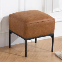 HOMCOM Reposapiés Salón, Taburete Bajo Moderno con Asiento Acolchado Grueso y Patas de Acero, Cuero Sintético, Otomana de Dormitorio, Carga 120 kg, para Entrada, Pasillo, 40x40x46 cm, Marrón - details 1