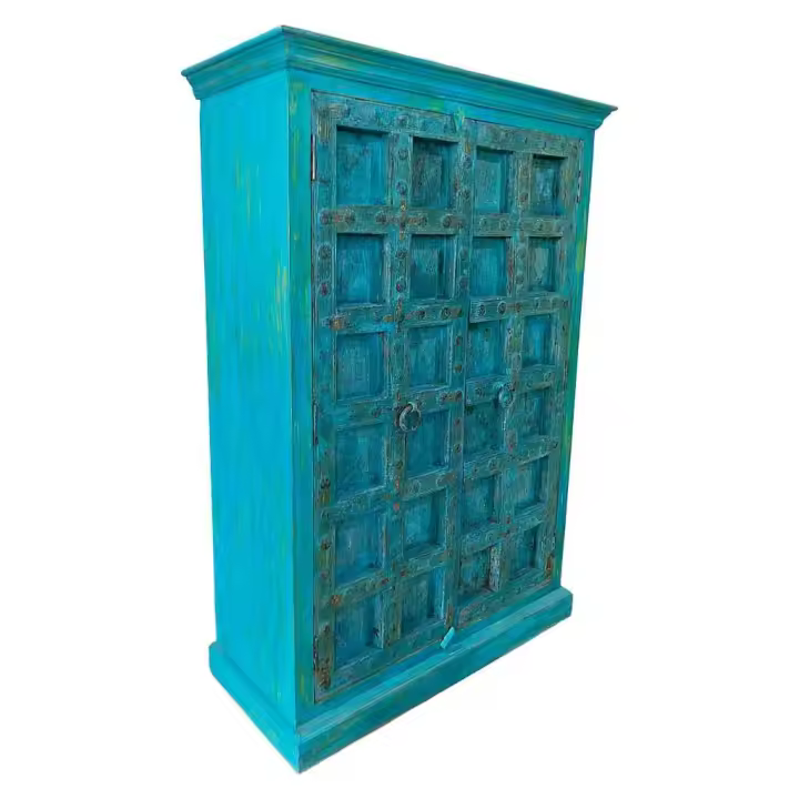Armario de madera acabado artesanal azul 121x46x185 - 1