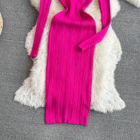 Vestido De Encaje Con Manga Larga Para Mujer Ropa De Fiesta Retro O-Neck Ajustado Estilo Coreano Poliéster Mid-Calf - details 3