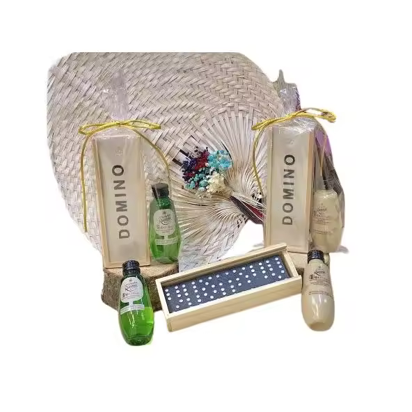 Pack de 10 miniaturas de bebida con estuche de dominó en bolsa de regalo con lazo - Regalos originales para invitados de bodas, cumpleaños, bautizos, comuniones - 1