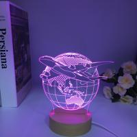 Lámpara De Noche LED 3D De Avión Saliendo De La Tierra Con Base Redonda De Madera Para Decoración De Dormitorio Regalo De Cumpleaños Para Niños Decoración Navideña - details 5