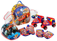 Mochila de Patines Infantiles Roller de 4 ruedas,Casco y Protecciones,con diseños de Blaze and the Monster Machines (2139)Patines tallas ajustables 24-29. Compuesto por rodilleras y coderas. Set completo y seguro. De acuerdo a la normativa CE. +3 años - details 0