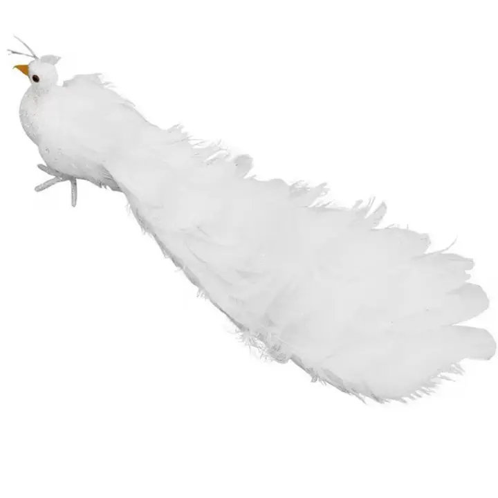 Peacock Simulación Blanca Adorno De Árbol De Navidad Atractivo Decoración Para El Hogar Pendiente De Pluma Real - 1
